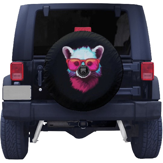 Colorful Neon Ferret Wearing Sunglasses Spare Tire Covers