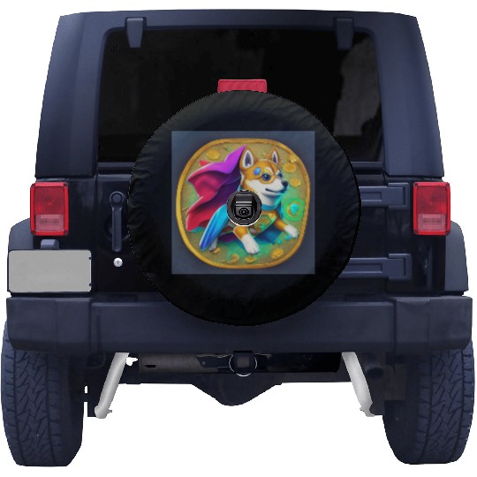 cool colorful cartoon hero coin crypto doge Spare Tire Covers