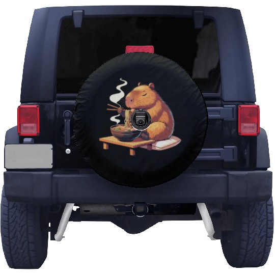Cute Capybara Eats Ramen Noodles Capybara Ramen Spare Tire Covers