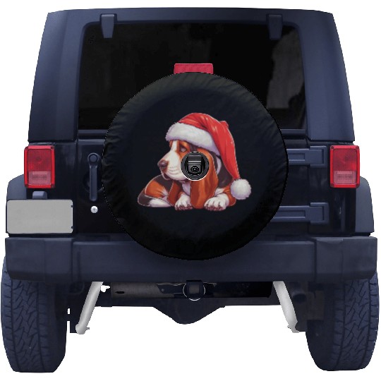 Cute Basset Hound Santa Claus Spare Tire Covers