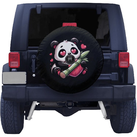 Panda Heart Eye Patches Valentine's Day Bamboo Spare Tire Covers