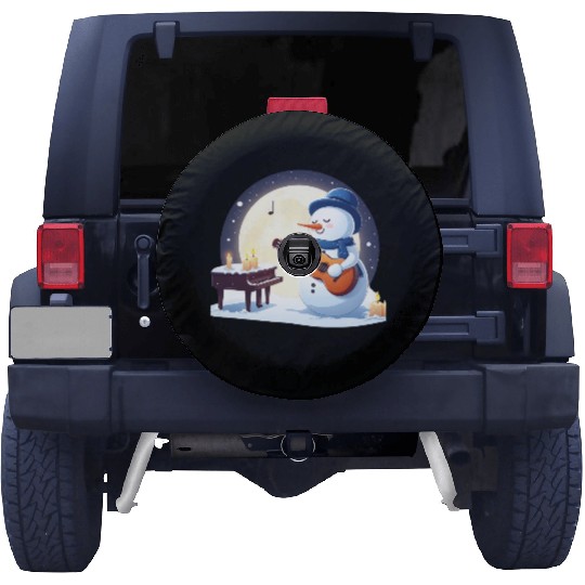 Snowman guitar in moonlight Spare Tire Covers