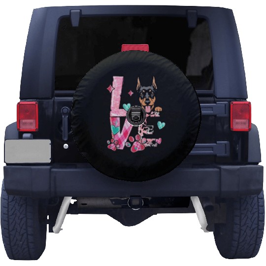 Doberman Dog I Love My Dog Valentines Day Spare Tire Covers