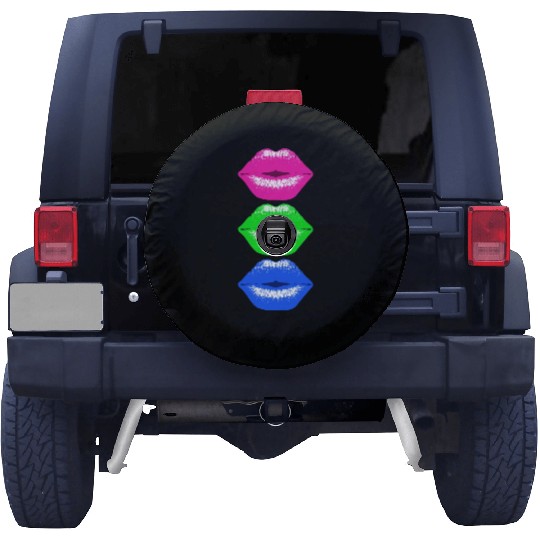 3 Kissing Lips Neon Colors Spare Tire Covers