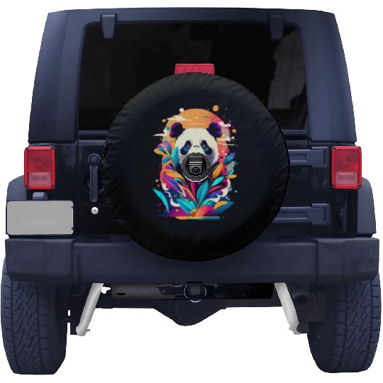 Giant Panda Colourful - Cute Panda Bear Bamboo Spare Tire Covers