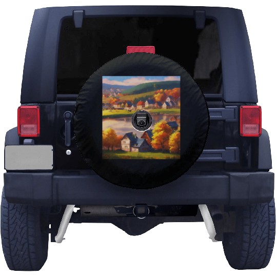 relaxing village skyline in autumn 1 Spare Tire Covers