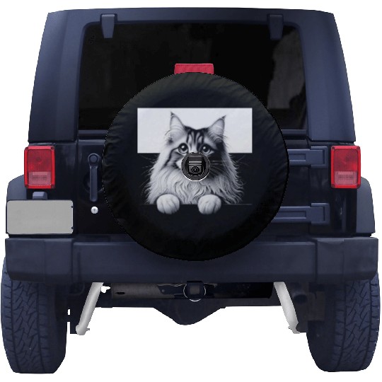 More Treats persian 1- Cute realistic cat drawing Spare Tire Covers