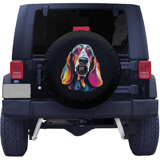 Watercolor Colorful Basset Hound Spare Tire Covers