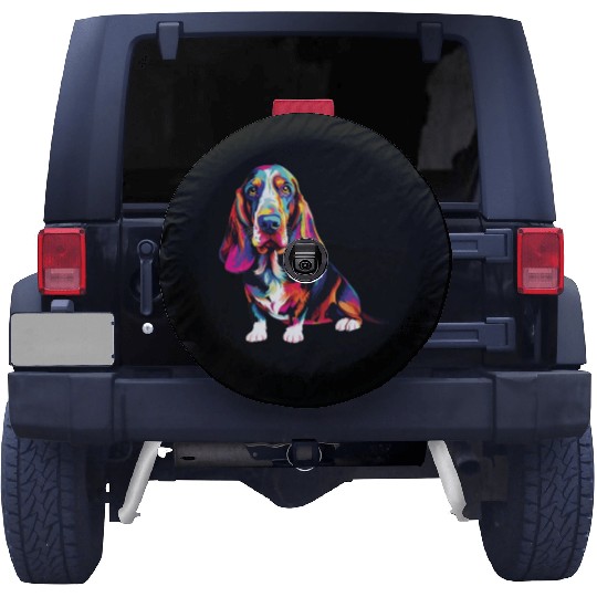 Watercolor Colorful Basset Hound Spare Tire Covers