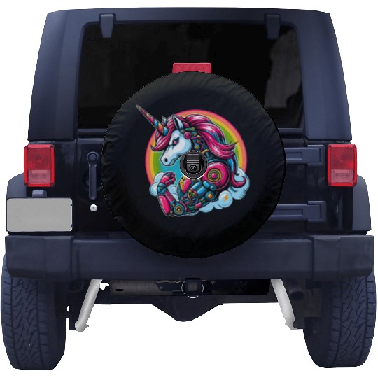 Unicorn Robot Cyborg Rainbow Science Fiction Spare Tire Covers