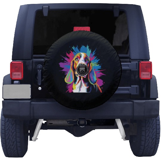 Watercolor Colorful Basset Hound Spare Tire Covers
