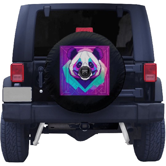 Synthwave Neon Geo Panda Spare Tire Covers