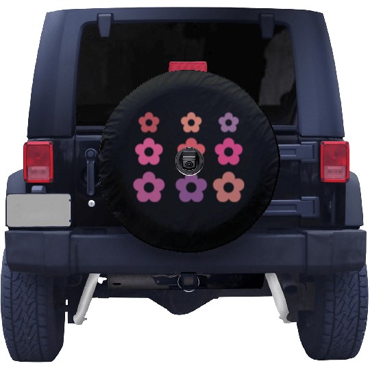 Large and small pink multi-colored flowers Spare Tire Covers