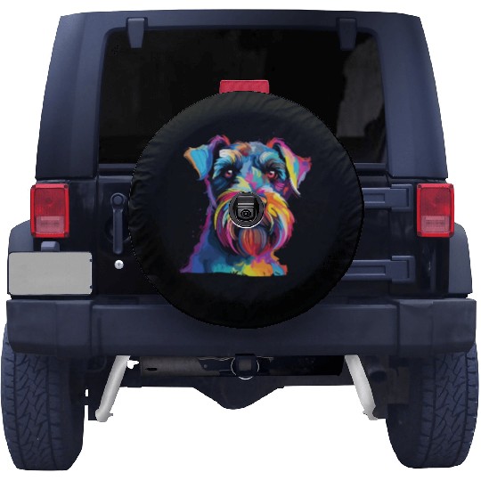 Watercolor Colorful Miniature Schnauzer Spare Tire Covers