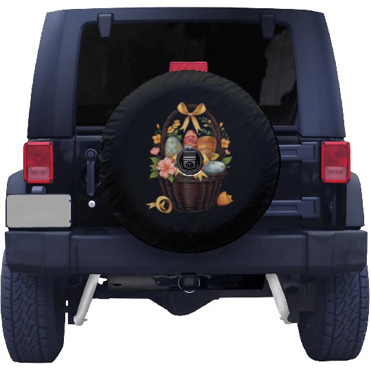 Easter Day Easter Basket Colorful Eggs Flowers Spare Tire Covers