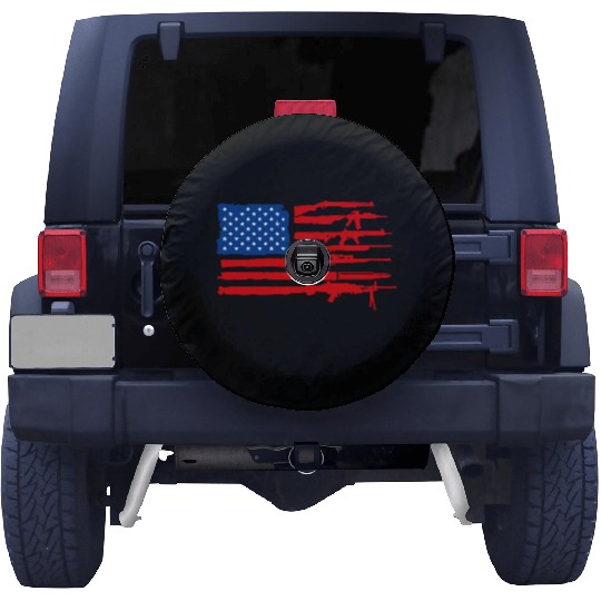 Gun Rifles American Flag Spare Tire Covers