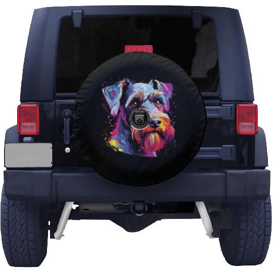 Watercolor Colorful Miniature Schnauzer Spare Tire Covers