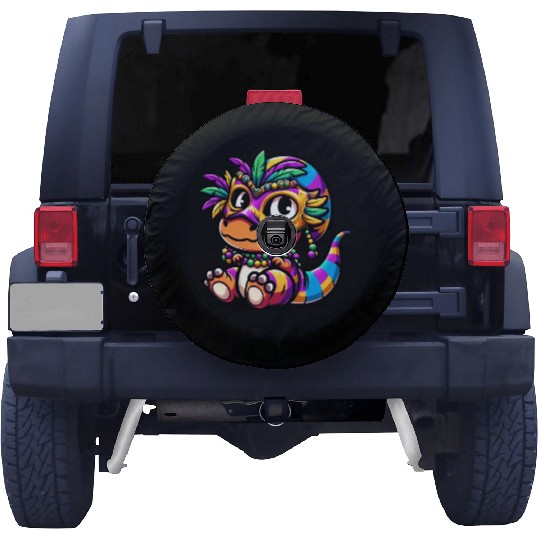 Mardi Gras Dino T-Rex: Carnival Mask and Beads Spare Tire Covers