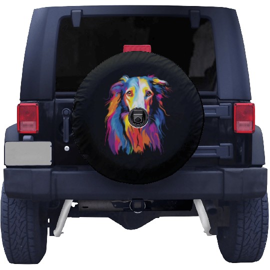 Watercolor Colorful Russian Greyhound Spare Tire Covers
