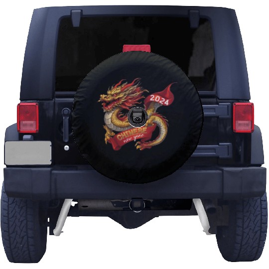 Chinese New Year Dragon: Red Gold Grey White Spare Tire Covers