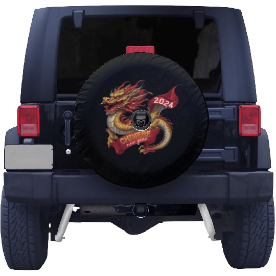 Chinese New Year Dragon: Red Gold Grey White Spare Tire Covers
