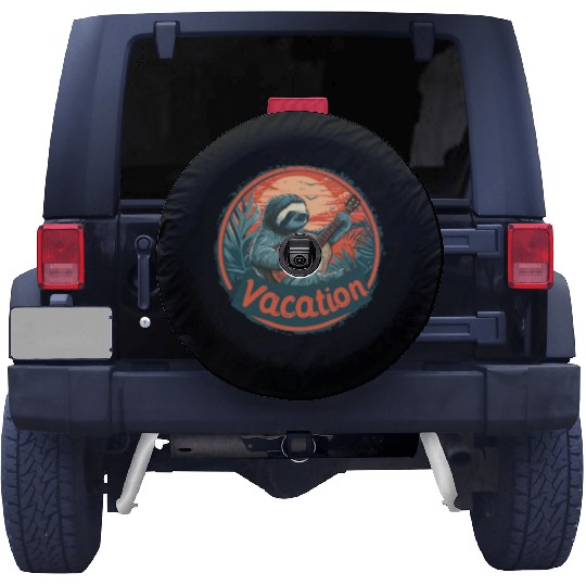 Tropical Sloth Guitar Vacation Sunset Beach Spare Tire Covers