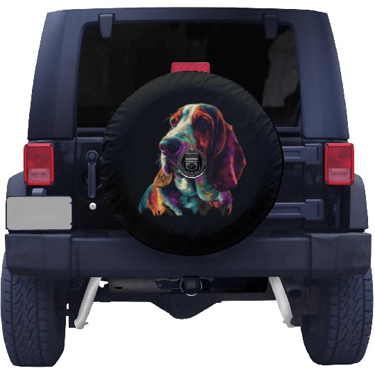 Watercolor Colorful Basset Hound Spare Tire Covers