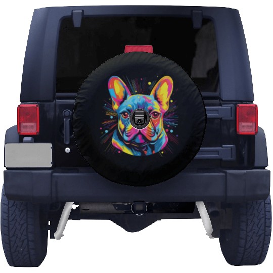 Watercolor Colorful French Bulldog Spare Tire Covers