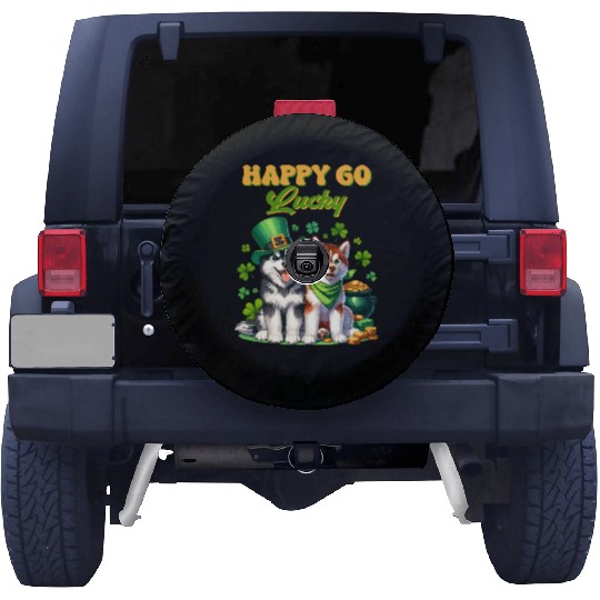 Happy Go Lucky Cute Husky St Patricks Day Spare Tire Covers