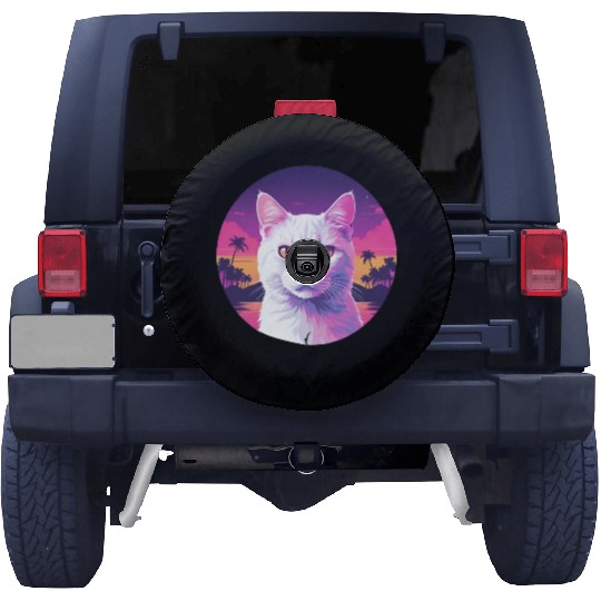 Synthwave White Cat 2 Spare Tire Covers