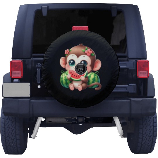 Monkey Eating Watermelon Spare Tire Covers