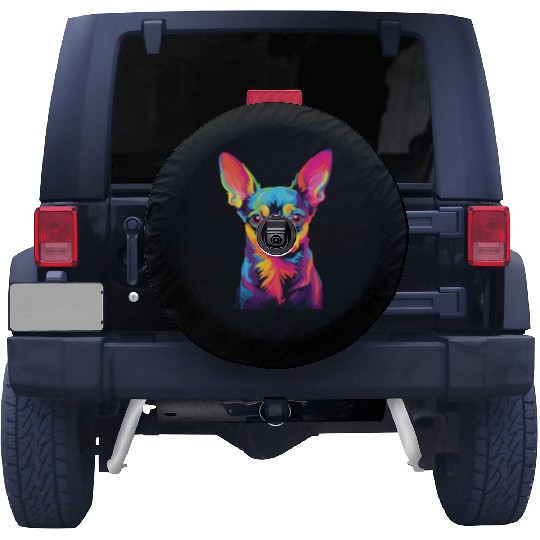 Watercolor Colorful Russian Toy Terrier Spare Tire Covers