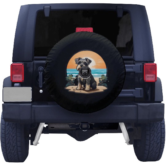 A miniature schnauzer dog in the beach Spare Tire Covers