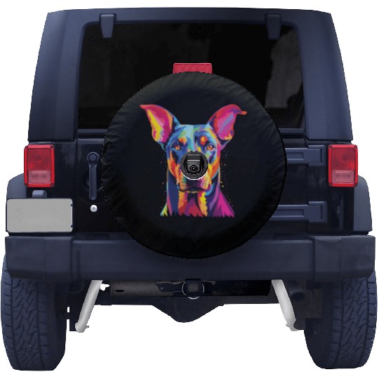 Watercolor Colorful Doberman Pinscher Spare Tire Covers