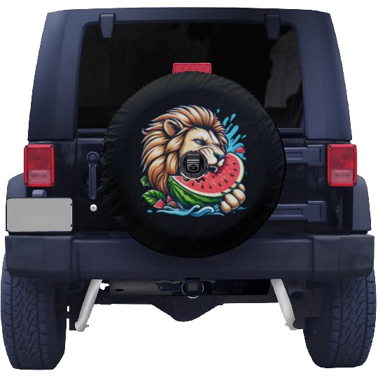 Lion Enjoying a Juicy Watermelon Spare Tire Covers