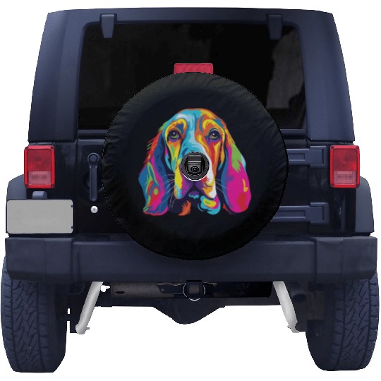 Watercolor Colorful Basset Hound Spare Tire Covers