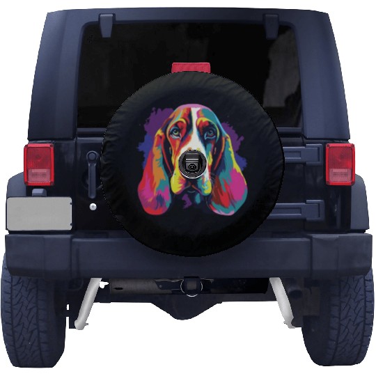 Watercolor Colorful Basset Hound Spare Tire Covers