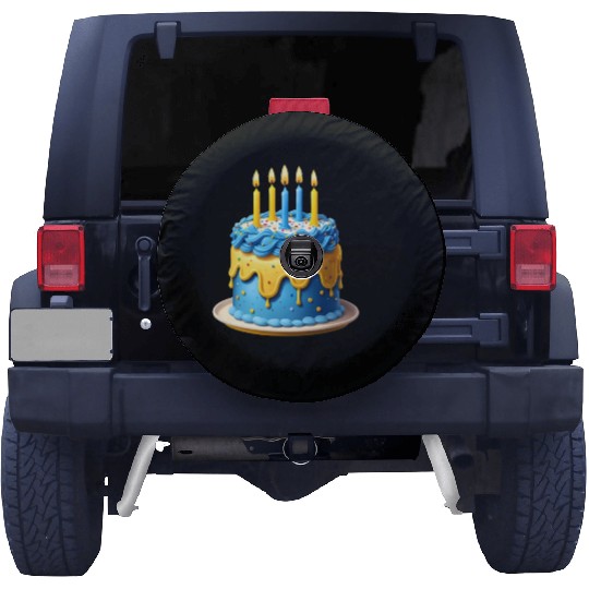 Blue and yellow birthday cake Spare Tire Covers