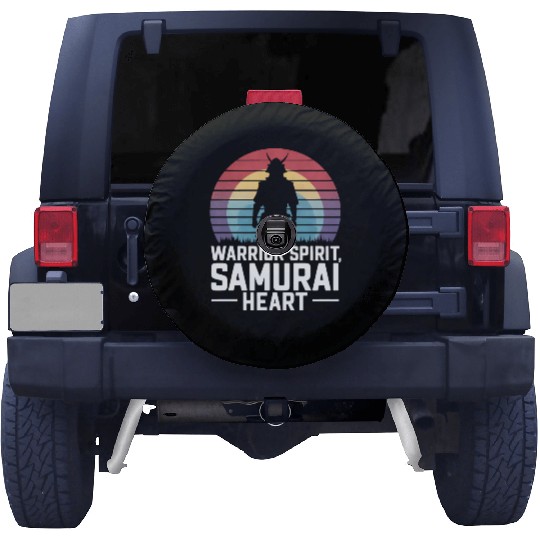 Samurai On A Retro Sunset Spare Tire Covers