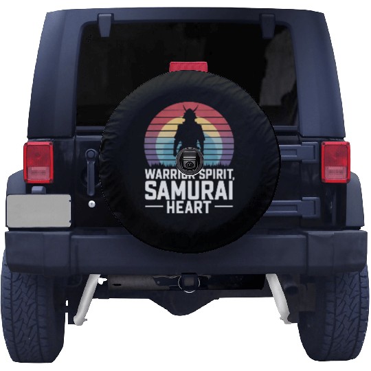 Samurai On A Retro Sunset Spare Tire Covers