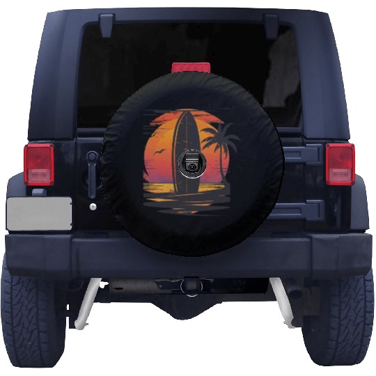 Sunset Surfing Retreat Tropical Vibes Spare Tire Covers