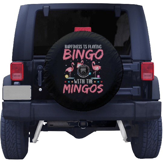 Funny Bingo Player Happiness Flamingo Spare Tire Covers