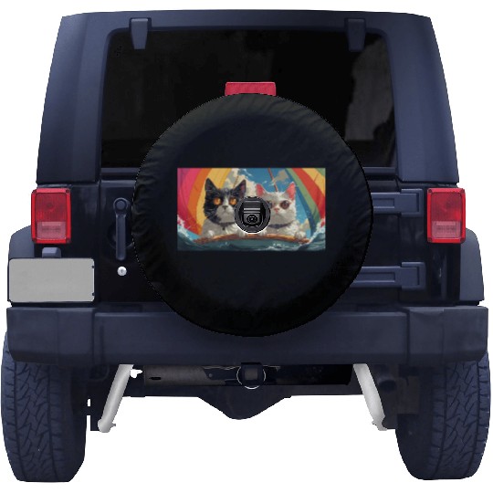 PURRCRAFT - Pride Cat Couple Sailing the Rainbow Spare Tire Covers