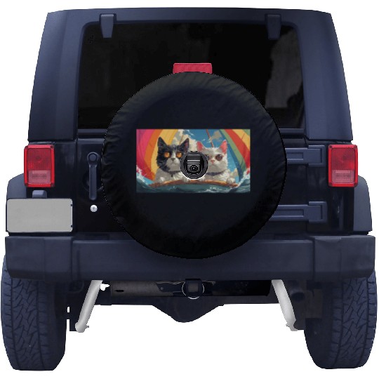 PURRCRAFT - Pride Cat Couple Sailing the Rainbow Spare Tire Covers