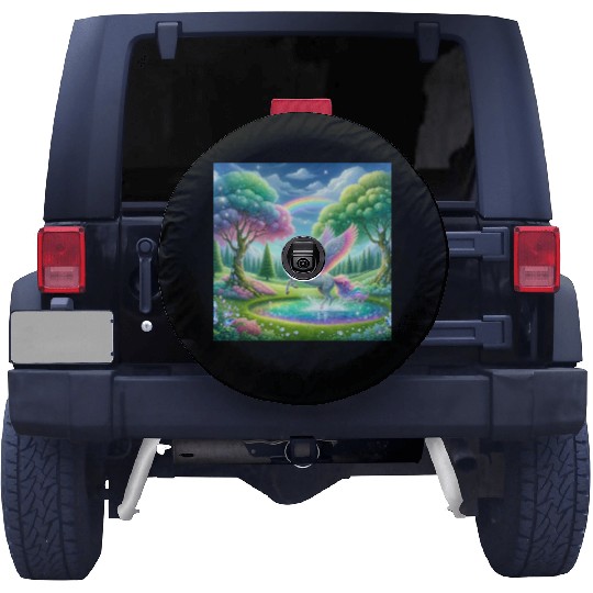 Enchanted Rainbow Unicorn Over Sparkling Pond Spare Tire Covers