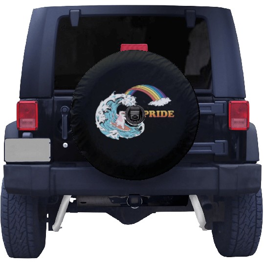 Cat Surfing with Trans LGBT Colors in the Spare Tire Covers