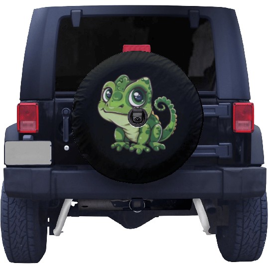 Adorable Wide-Eyed Green Chameleon Spare Tire Covers