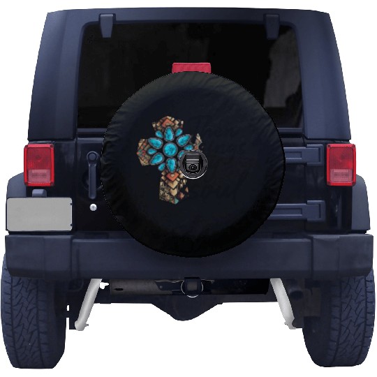Turquoise Cross Western Aztec Art Spare Tire Covers