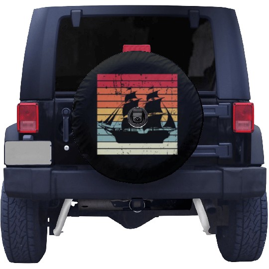 Vintage Retro Sun Set Pirate Ship Spare Tire Covers