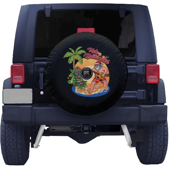 Mele Kalikimaka Funny Santa Playing Guitar Hawaii Spare Tire Covers